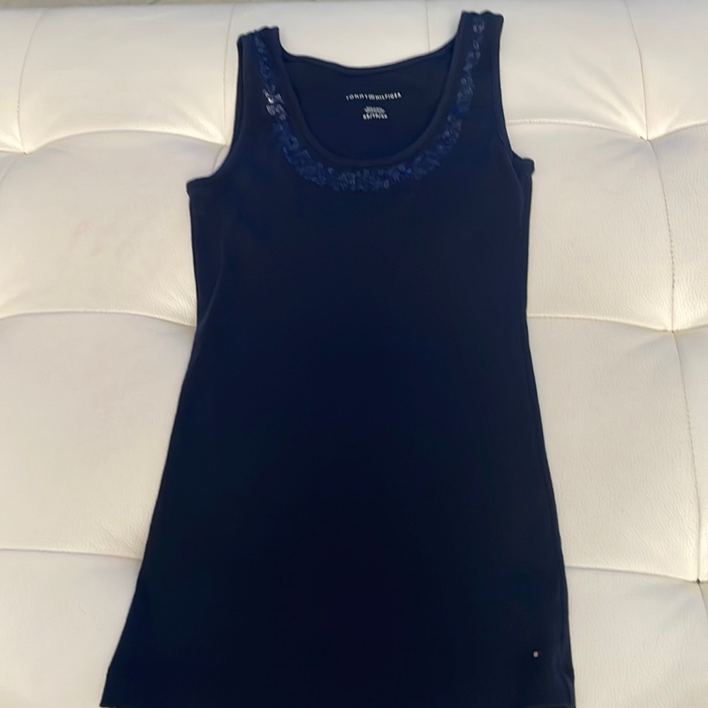 Navy blue sequins tank top